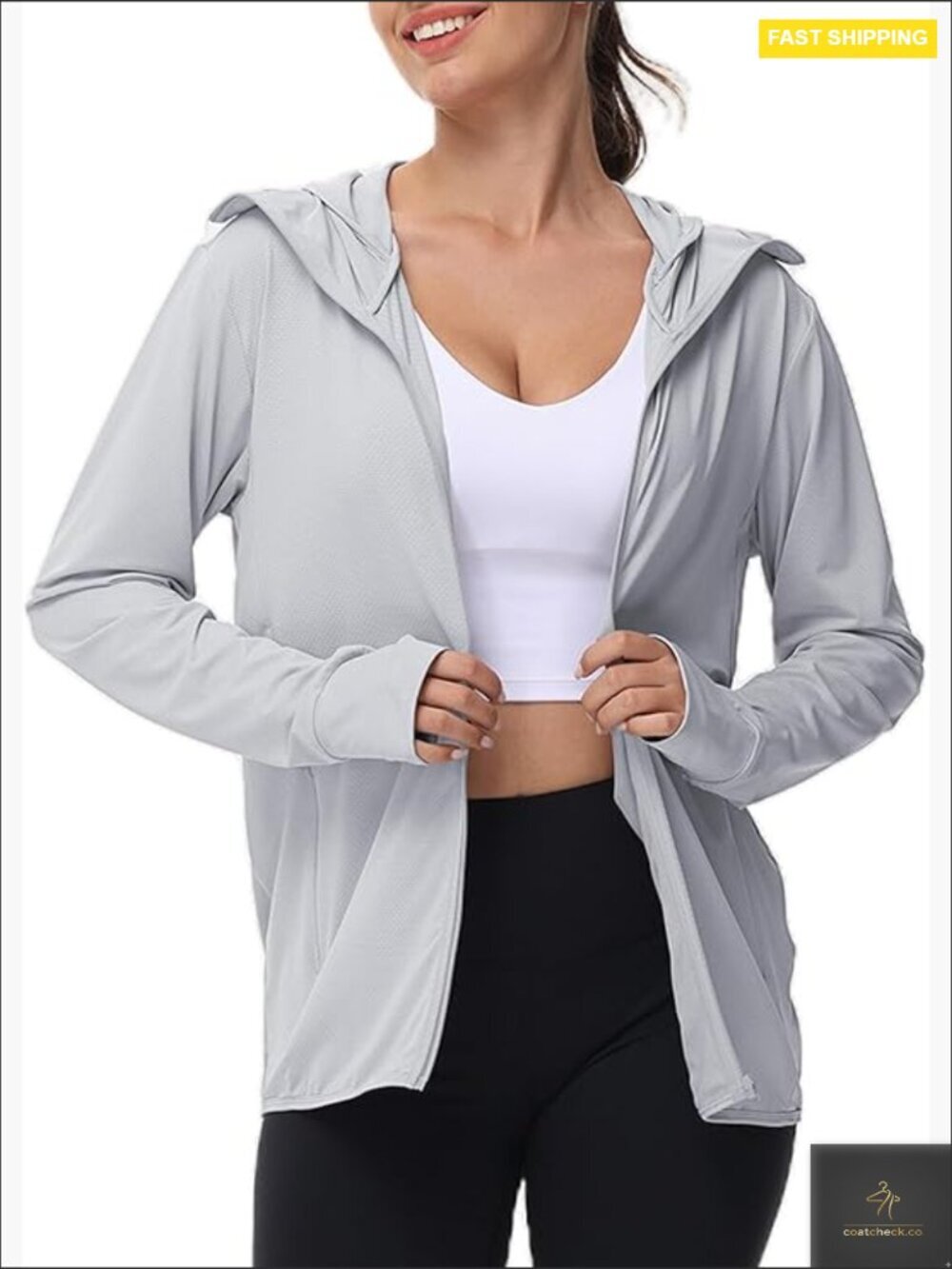 UPF 50+ Full Zip Hoodie Jacket Long Sleeve Athletic Lightweight Hiking Running